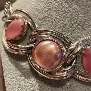 Pink Moon Glow Chunky Choker Necklace 14” Pink and Pearl